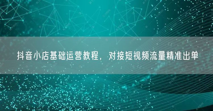 抖音小店基础运营教程,对接短视频流量精准出单